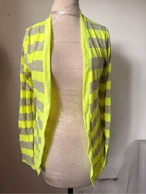 Chris & Carol Neon Yellow and Gray Striped Open Cardigan